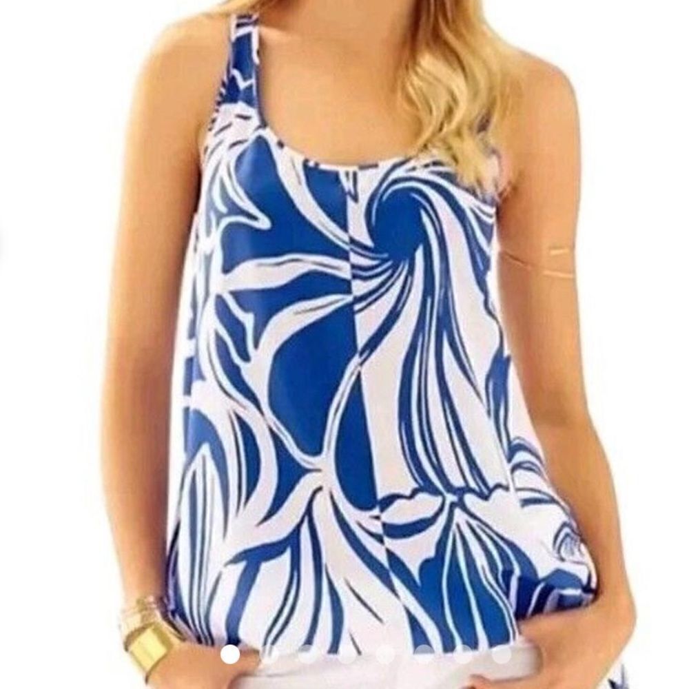Lilly Pulitzer Malie Racer Back Blue and White Silk Top Size S